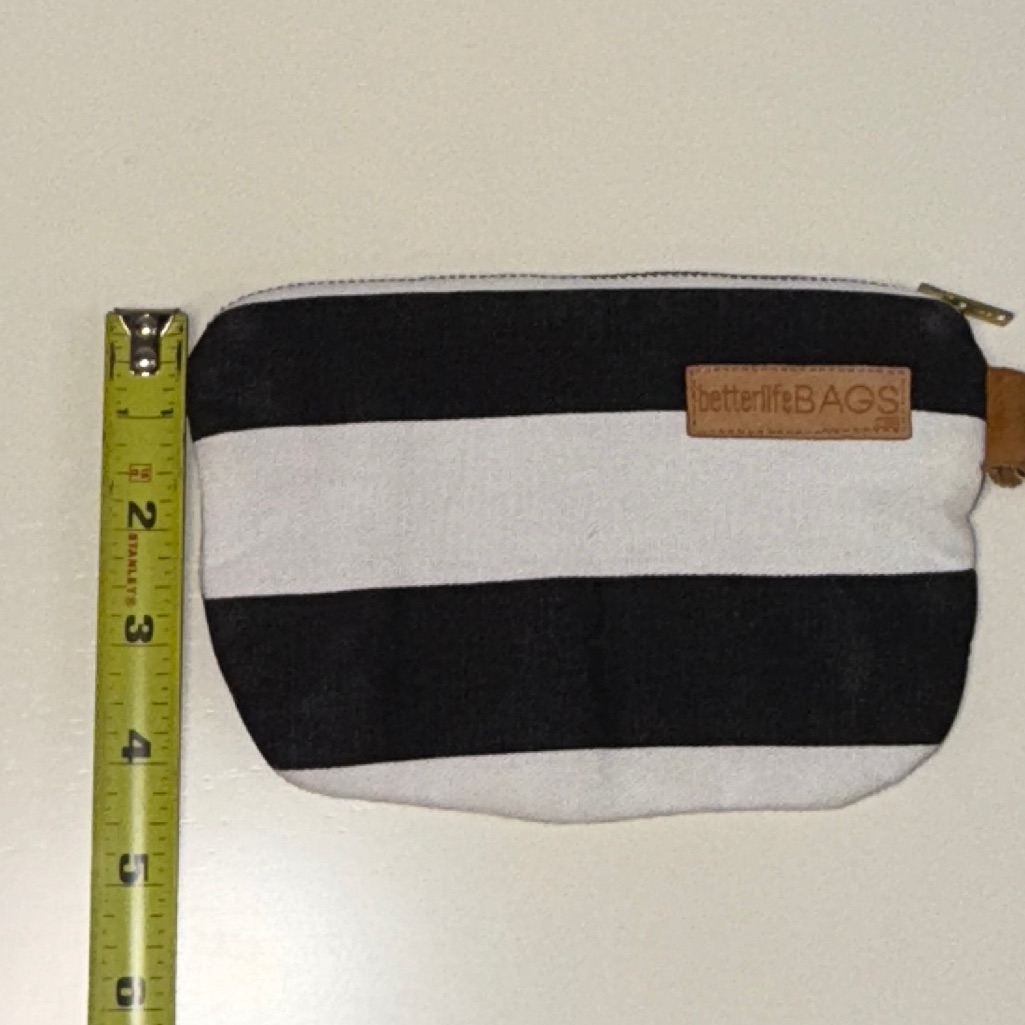 Betterlife Bags Striped Zip Pouch With A Denim Wrist Strap, Black White Blue — image 8 of 8